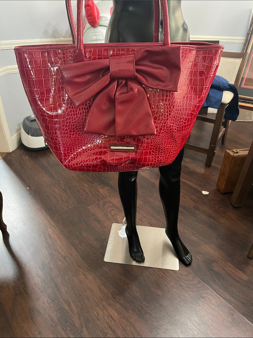 XOXO Red Croc-Embossed Tote with Bow Accent